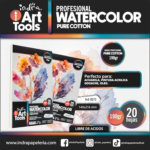 BLOC DE DIBUJO, 300GR, 10 HOJAS, PARA ACUARELAS, TAMAÑO 229X305MM IND-0573