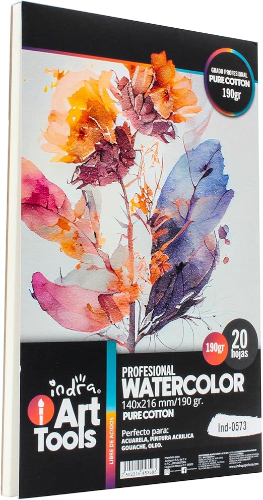 BLOC DE DIBUJO, 300GR, 10 HOJAS, PARA ACUARELAS, TAMAÑO 229X305MM IND-0573